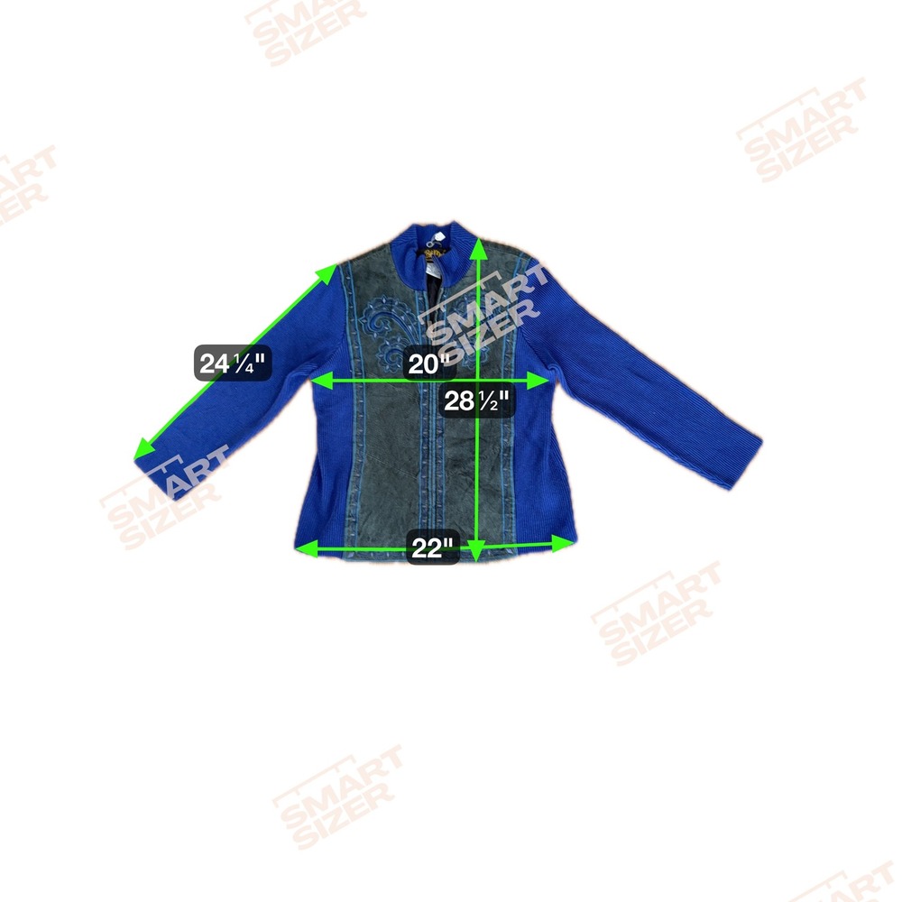 Bob Mackie Wearable Art Blue Ribbed Leather Suede Embroidered Jacket L - Picture 5 of 5